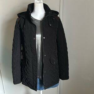 Laundry by Design Quilted Mid-Length Faux Fur Detachable Hood Zip Snap Up Jacket